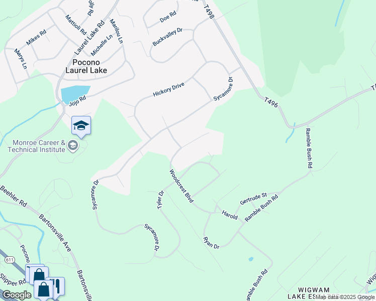 map of restaurants, bars, coffee shops, grocery stores, and more near 208 Woodcrest Boulevard in Stroudsburg