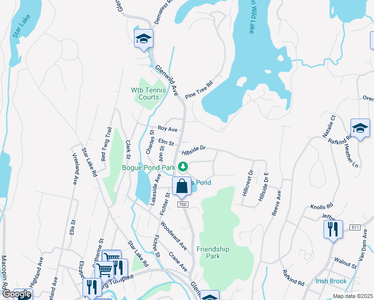 map of restaurants, bars, coffee shops, grocery stores, and more near 11 Hillside Drive in Bloomingdale