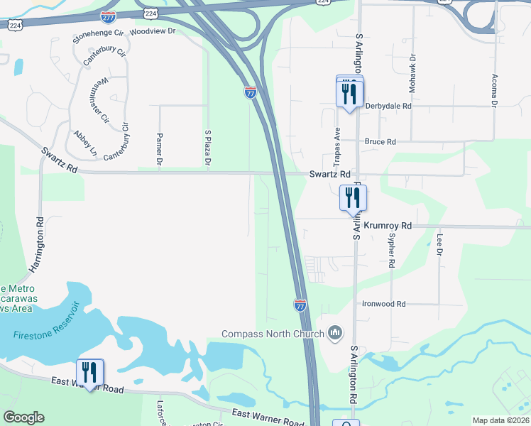 map of restaurants, bars, coffee shops, grocery stores, and more near 2170 Stahl Road in Akron