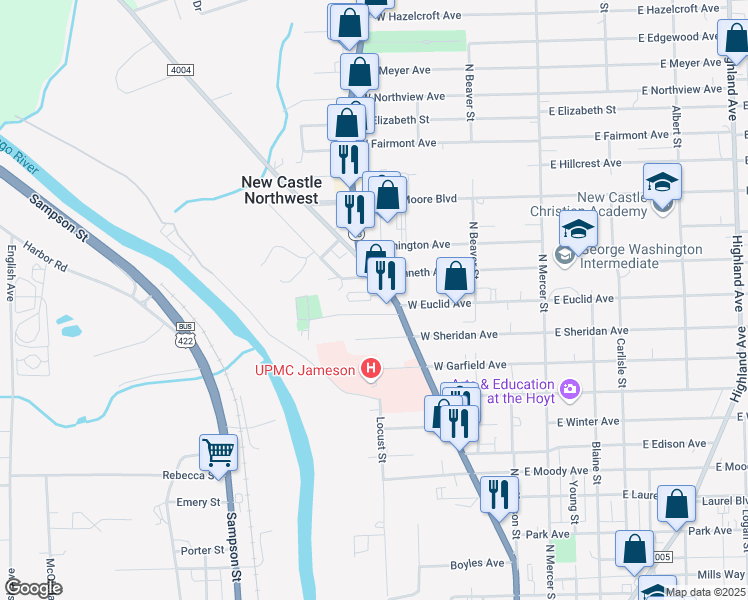 map of restaurants, bars, coffee shops, grocery stores, and more near 213 Cathcart Drive in New Castle