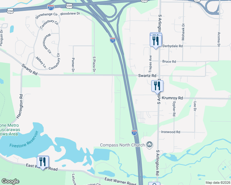 map of restaurants, bars, coffee shops, grocery stores, and more near 2170 Stahl Road in Akron