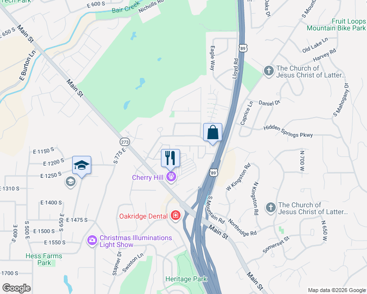 map of restaurants, bars, coffee shops, grocery stores, and more near 1128 South Lloyd Road East in Fruit Heights