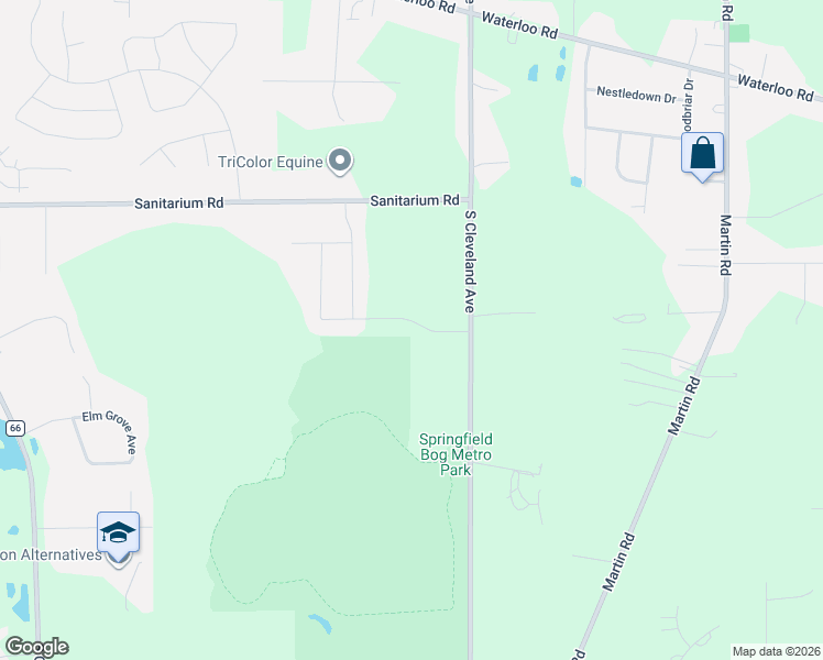 map of restaurants, bars, coffee shops, grocery stores, and more near 1376 Wood Fern Drive in Akron
