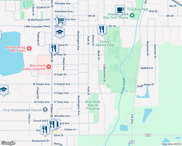 map of restaurants, bars, coffee shops, grocery stores, and more near 2001 Park St in Findlay