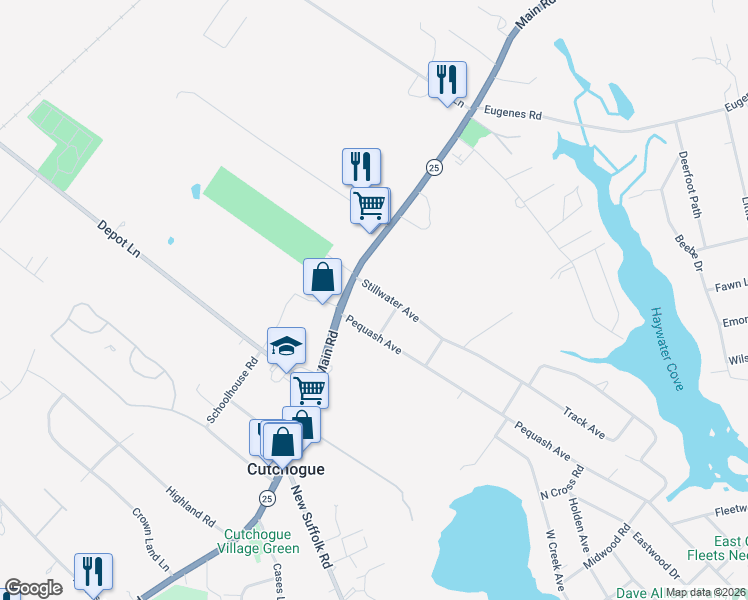 map of restaurants, bars, coffee shops, grocery stores, and more near 310 Stillwater Avenue in Cutchogue