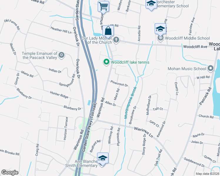 map of restaurants, bars, coffee shops, grocery stores, and more near 56 Werimus Road in Woodcliff Lake