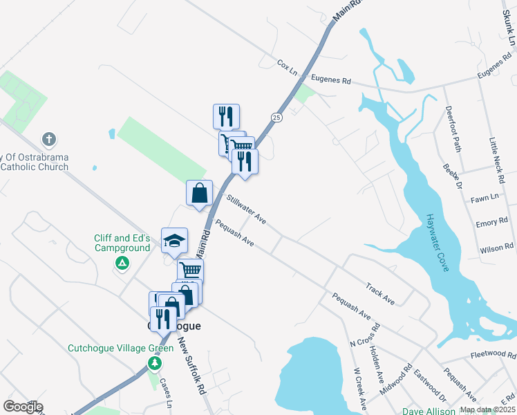 map of restaurants, bars, coffee shops, grocery stores, and more near 665 Stillwater Avenue in Cutchogue