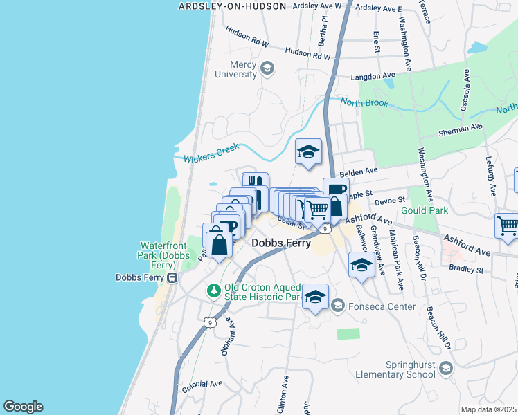 map of restaurants, bars, coffee shops, grocery stores, and more near 149 Main Street in Dobbs Ferry