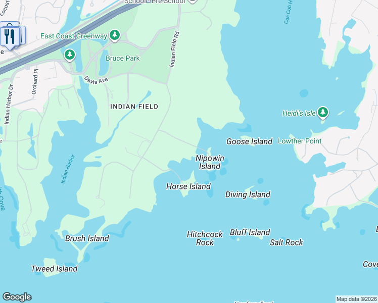 map of restaurants, bars, coffee shops, grocery stores, and more near 545 Indian Field Road in Greenwich