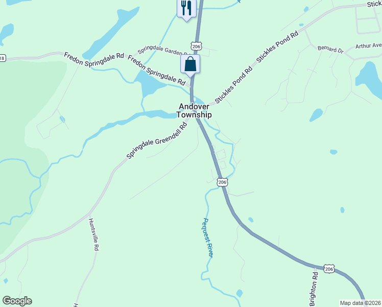 map of restaurants, bars, coffee shops, grocery stores, and more near 3 Tallyho Lane in Newton