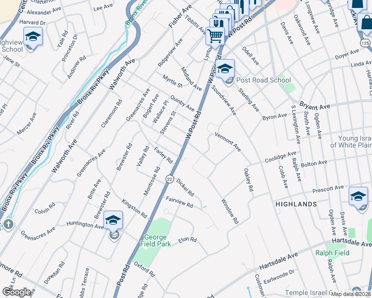 map of restaurants, bars, coffee shops, grocery stores, and more near 295 West New York Post Road in White Plains