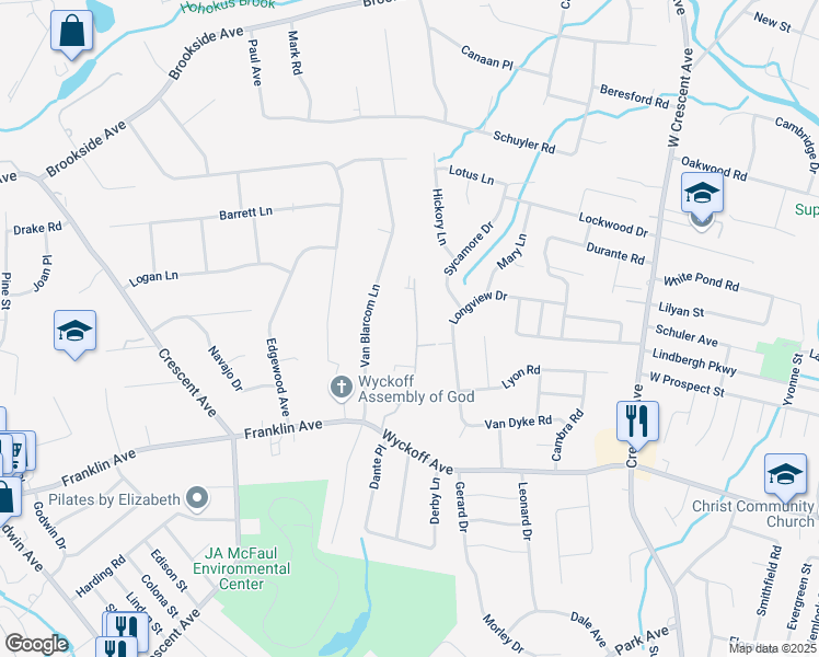 map of restaurants, bars, coffee shops, grocery stores, and more near 25-4 Tamaron Drive in Waldwick