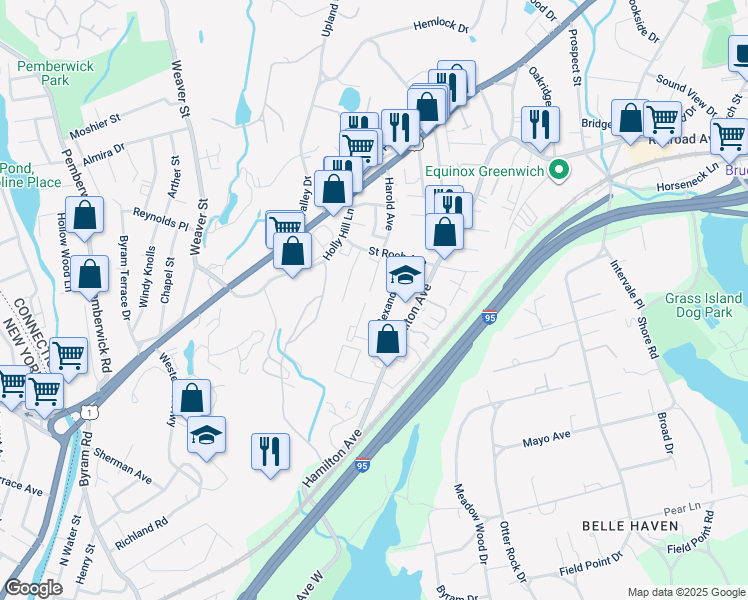 map of restaurants, bars, coffee shops, grocery stores, and more near 44 Gerry Street in Greenwich