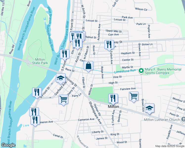 map of restaurants, bars, coffee shops, grocery stores, and more near 202-224 Willow Street in Milton