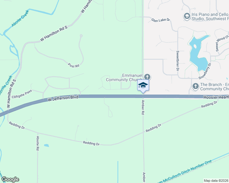 map of restaurants, bars, coffee shops, grocery stores, and more near 12400-12820 West Jefferson Boulevard in Fort Wayne