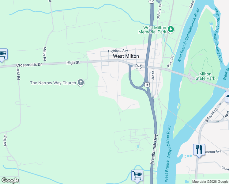 map of restaurants, bars, coffee shops, grocery stores, and more near 189 Hoffman Boulevard in West Milton