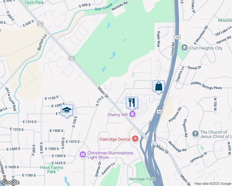 map of restaurants, bars, coffee shops, grocery stores, and more near 969 Hidden Valley Drive South in Fruit Heights