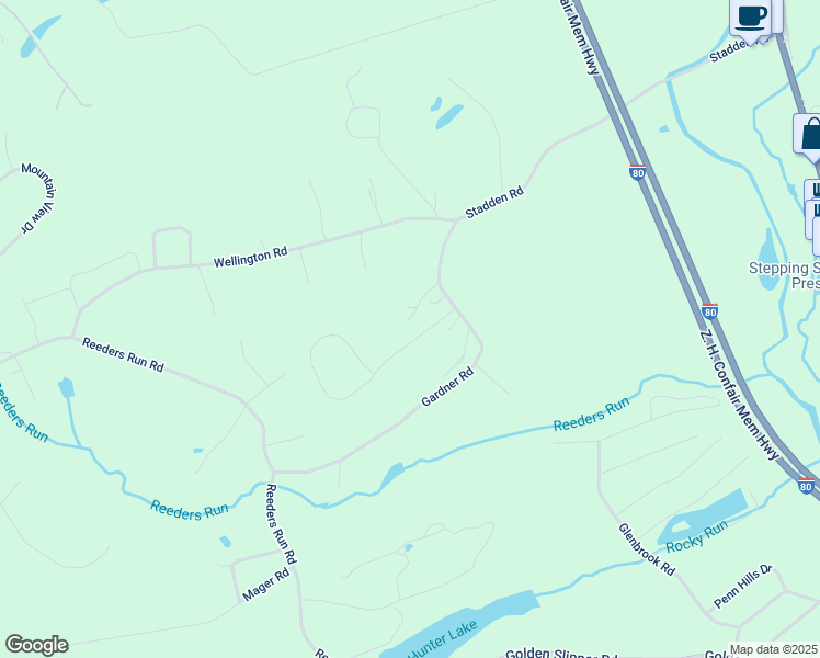 map of restaurants, bars, coffee shops, grocery stores, and more near 323 Lilac Lane in Stroudsburg