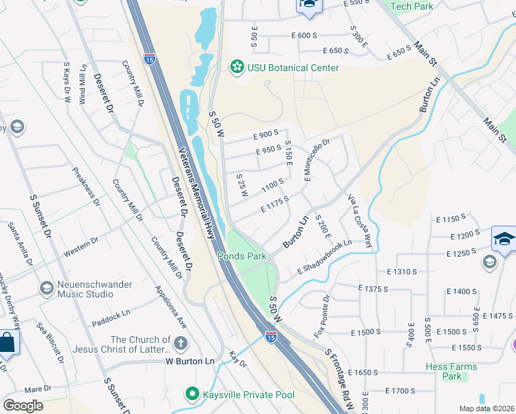map of restaurants, bars, coffee shops, grocery stores, and more near 27 East Monticello Drive in Kaysville