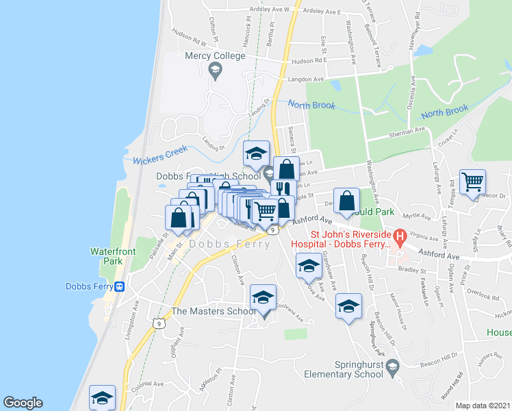 map of restaurants, bars, coffee shops, grocery stores, and more near 36 Rochambeau Avenue in Dobbs Ferry