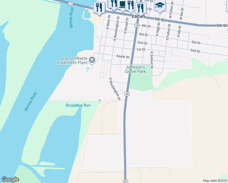 map of restaurants, bars, coffee shops, grocery stores, and more near 909 South Washington Street in Lacon