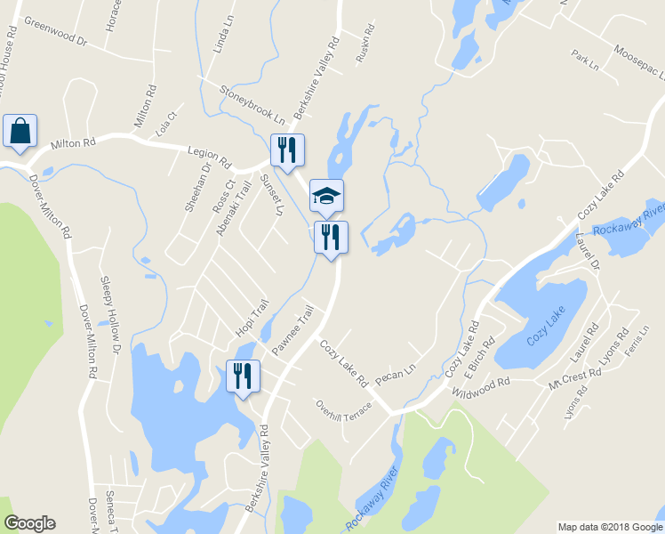 map of restaurants, bars, coffee shops, grocery stores, and more near 5531 Berkshire Valley Road in Jefferson