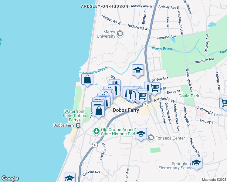 map of restaurants, bars, coffee shops, grocery stores, and more near 142 Palisade Street in Dobbs Ferry