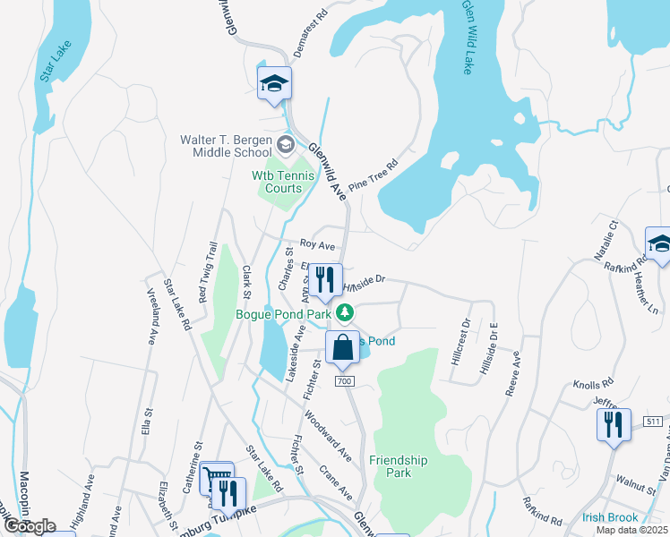 map of restaurants, bars, coffee shops, grocery stores, and more near 11 Hillside Drive in Bloomingdale