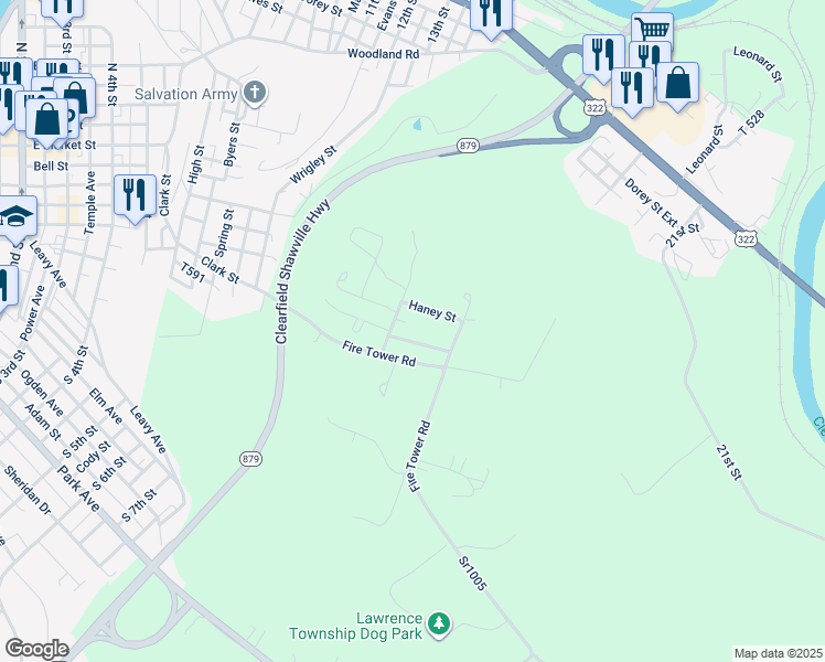 map of restaurants, bars, coffee shops, grocery stores, and more near in Clearfield