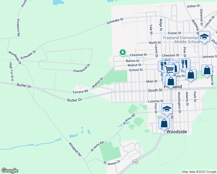 map of restaurants, bars, coffee shops, grocery stores, and more near 110 Terrace Road in Freeland