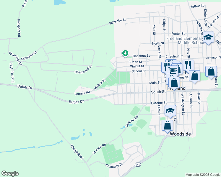 map of restaurants, bars, coffee shops, grocery stores, and more near 110 Terrace Road in Freeland