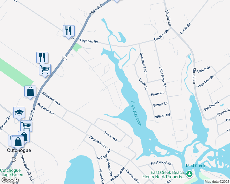 map of restaurants, bars, coffee shops, grocery stores, and more near 950 Oak Street in Cutchogue