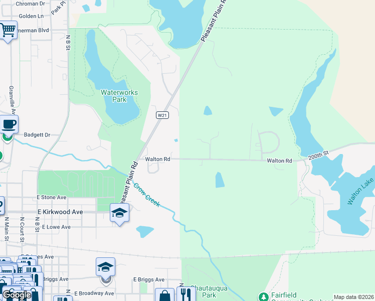 map of restaurants, bars, coffee shops, grocery stores, and more near 1201 Walton Road in Fairfield