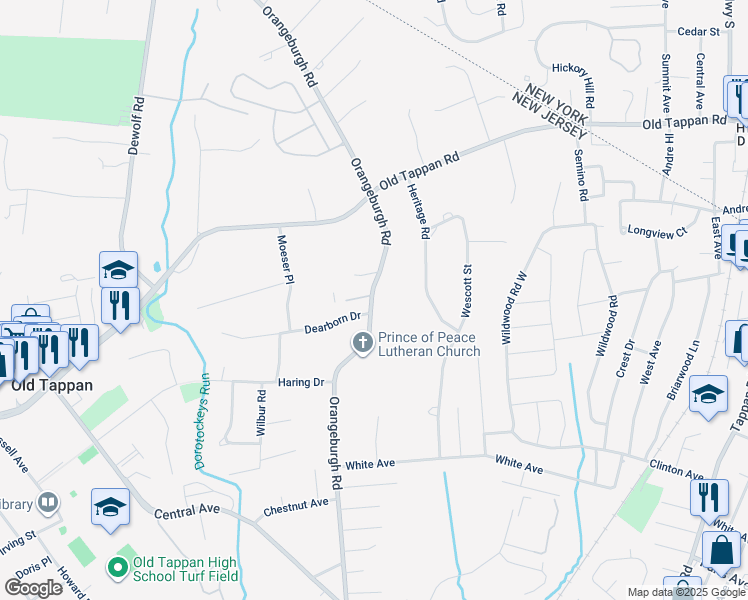 map of restaurants, bars, coffee shops, grocery stores, and more near 145 Orangeburgh Road in Old Tappan