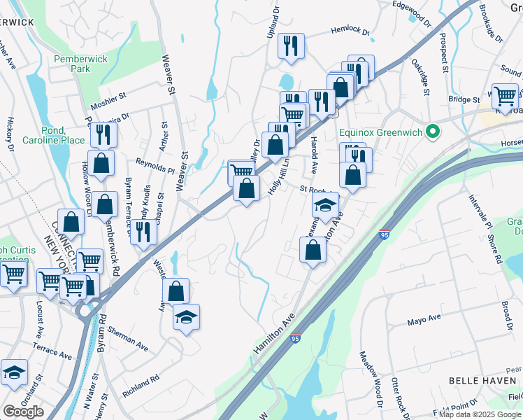 map of restaurants, bars, coffee shops, grocery stores, and more near 500 West Putnam Avenue in Greenwich