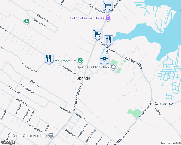 map of restaurants, bars, coffee shops, grocery stores, and more near 8 Sand Lot Road in East Hampton
