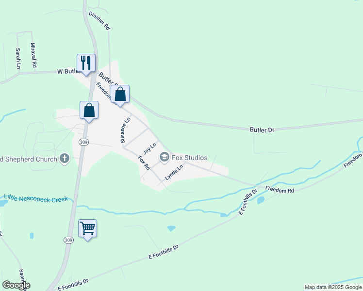 map of restaurants, bars, coffee shops, grocery stores, and more near Freedom Road in Drums
