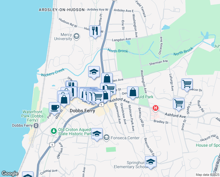 map of restaurants, bars, coffee shops, grocery stores, and more near 480 Broadway in Dobbs Ferry
