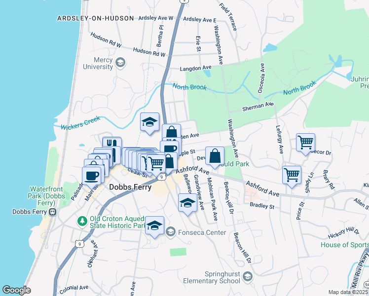 map of restaurants, bars, coffee shops, grocery stores, and more near 50 Belden Avenue in Dobbs Ferry