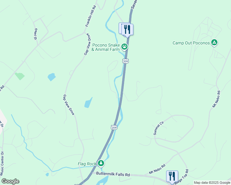 map of restaurants, bars, coffee shops, grocery stores, and more near Green Mountain Drive in East Stroudsburg