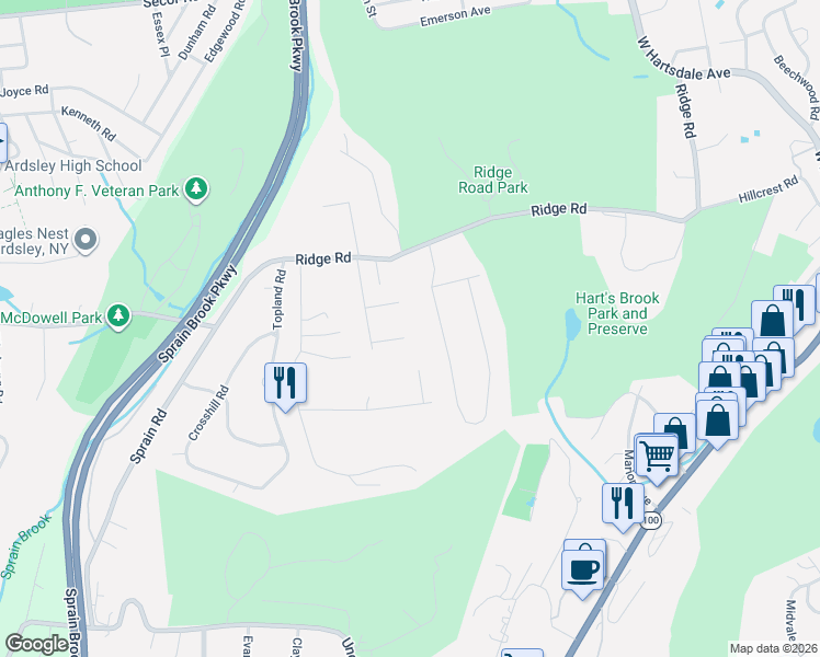 map of restaurants, bars, coffee shops, grocery stores, and more near 6 Barnaby Lane in Hartsdale