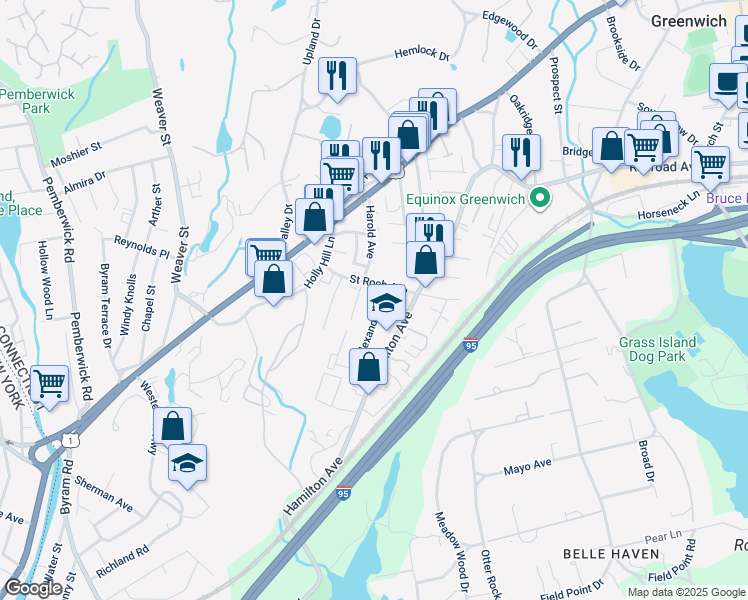 map of restaurants, bars, coffee shops, grocery stores, and more near 10 Saint Roch Avenue in Greenwich
