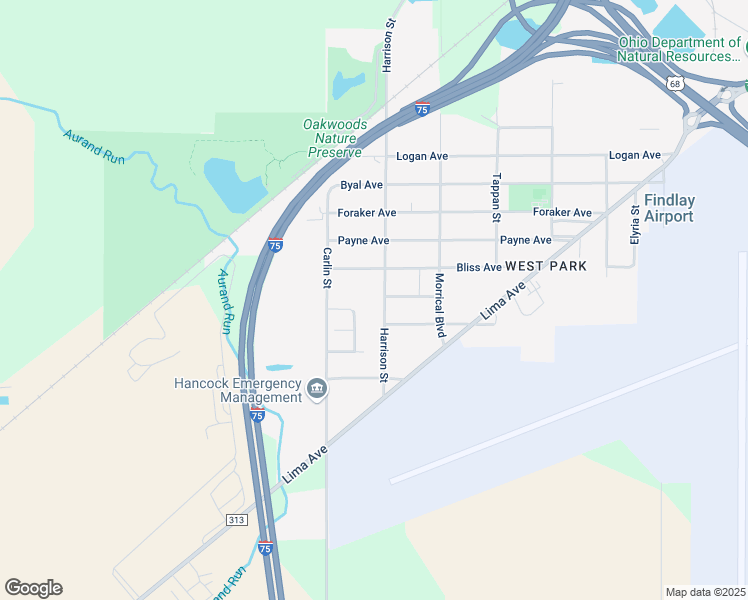 map of restaurants, bars, coffee shops, grocery stores, and more near 1730 Harrison Street in Findlay