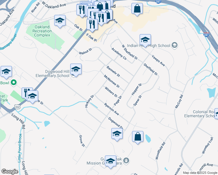 map of restaurants, bars, coffee shops, grocery stores, and more near 7 Winters Street in Oakland