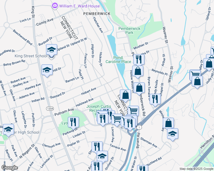 map of restaurants, bars, coffee shops, grocery stores, and more near 173 Hobart Avenue in Port Chester