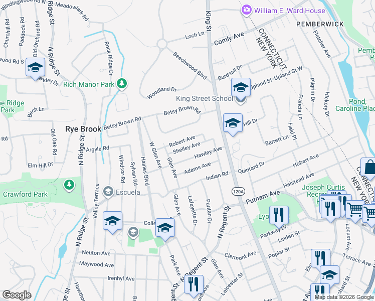 map of restaurants, bars, coffee shops, grocery stores, and more near 85 Shelley Avenue in Port Chester