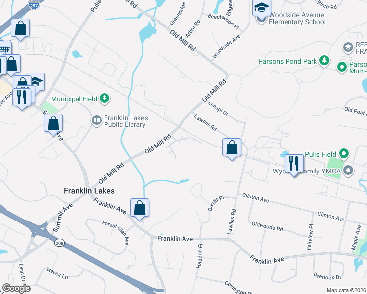 map of restaurants, bars, coffee shops, grocery stores, and more near 1100 Sterling Drive in Franklin Lakes