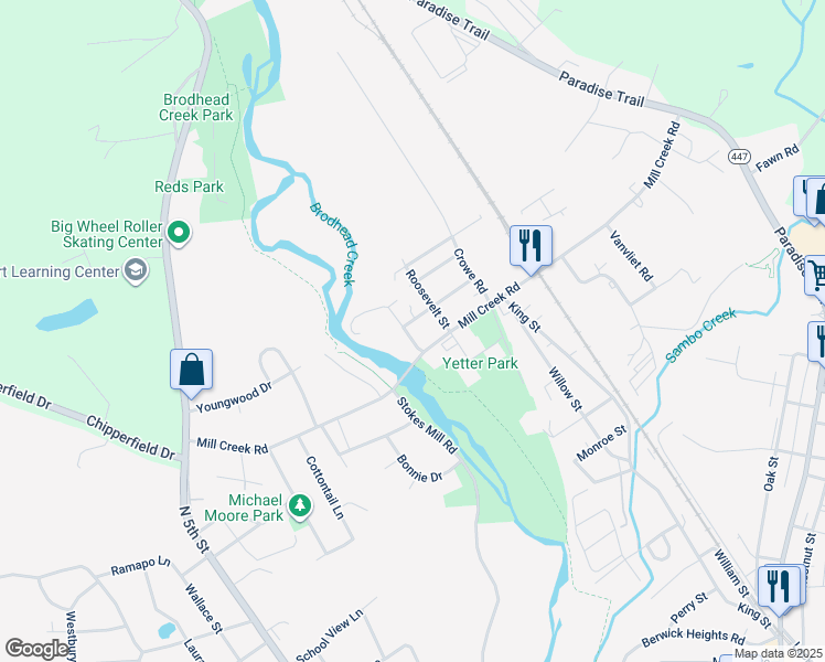 map of restaurants, bars, coffee shops, grocery stores, and more near 757 River Road in East Stroudsburg