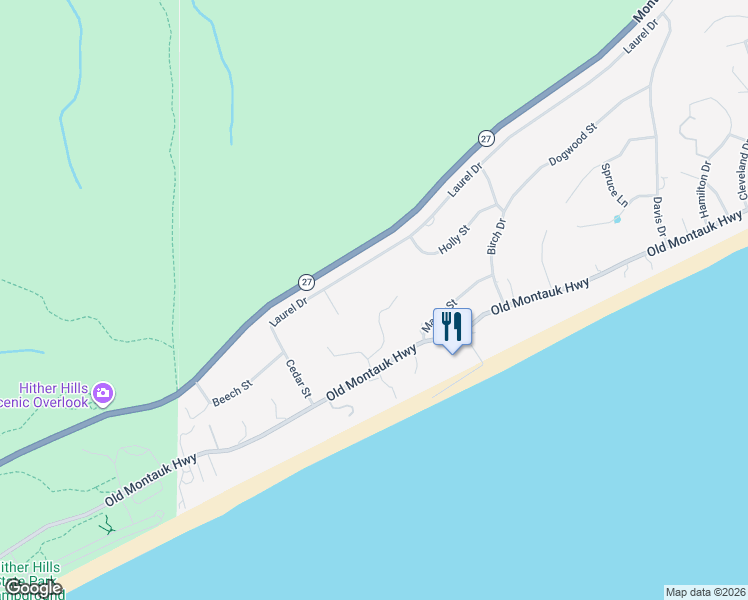 map of restaurants, bars, coffee shops, grocery stores, and more near 19 Elm Lane in Montauk