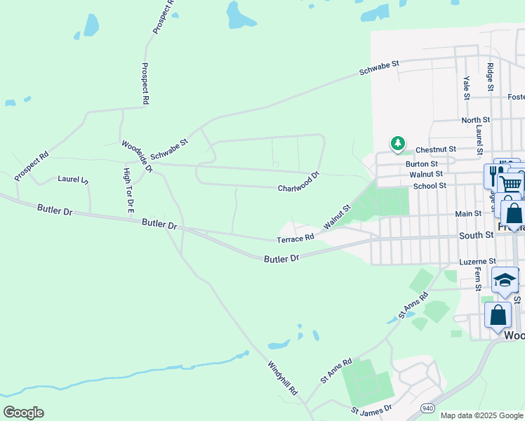 map of restaurants, bars, coffee shops, grocery stores, and more near Terrace Road in Freeland